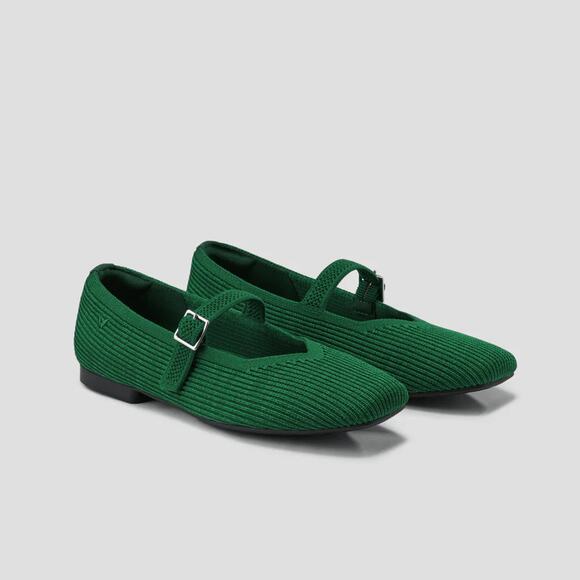 NWOTVivaia Margot Knit Square Toe Mary Jane Flats Forest Green Women's EU 41.5
